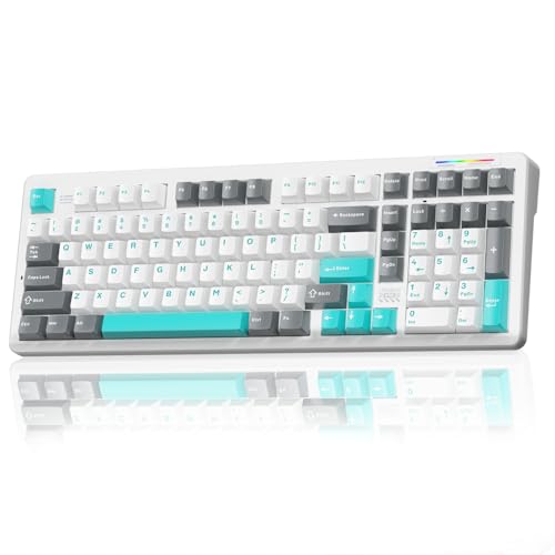 LINGBAO K98 96% Mechanical Creamy Wireless Gaming Keyboard With Number Pad | BT5.0/2.4G/USB-C, Gasket Custom Hot-Swappable Keyboard, 10000mAh Battery, RGB Backlit, Creamy Sound for Windows Mac PC Gamers - color: K98 | 10000mAh | White Blue Grey