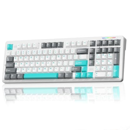 LINGBAO K98 96% Mechanical Creamy Wireless Gaming Keyboard With Number Pad | BT5.0/2.4G/USB-C, Gasket Custom Hot-Swappable Keyboard, 10000mAh Battery, RGB Backlit, Creamy Sound for Windows Mac PC Gamers - color: K98 | 10000mAh | White Blue Grey