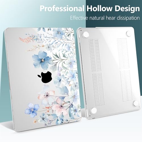 DONGKE for MacBook Air 13 Inch Case M5 2026 M4 2025 M3 M2 2024-2022 A3449 A3240 A3113 A2681, Plastic Hard Shell & Keyboard Cover & Screen Film for MacBook Air 13.6 Inch Case - Blue Flowers - color: Blue Flowers