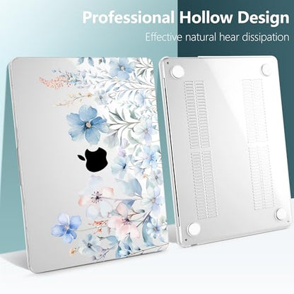 DONGKE for MacBook Air 13 Inch Case M5 2026 M4 2025 M3 M2 2024-2022 A3449 A3240 A3113 A2681, Plastic Hard Shell & Keyboard Cover & Screen Film for MacBook Air 13.6 Inch Case - Blue Flowers - color: Blue Flowers