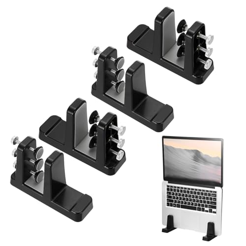 PATIKIL 2-in-1 Vertical Laptop Stand, 4 Pcs Adjustable ABS Notebook Holder Space-Saving Vertical Stand Notebook Dock with Non-Slip Rubber for Home Office Desktop Storage Keyboard, Black - color: Black