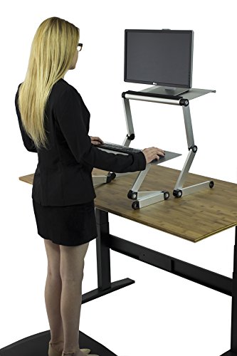 WorkEZ Adjustable Standing Desk Converter, Sit to Stand Desk Riser, Standing Desk for Laptop Monitor, Adjustable Height & Angle Negative Tilt, Silver - color: Silver