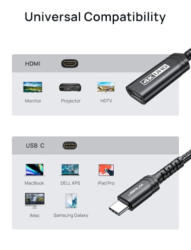 JSAUX USB C to HDMI Adapter 4K for iPhone 17, MacBook, Surface, Black | One-way USB C to HDMI only with 4K@30Hz video; aluminum shell for iPhone 17/16 Pro Max, MacBook and Galaxy S25 - style: 1-Pack Black