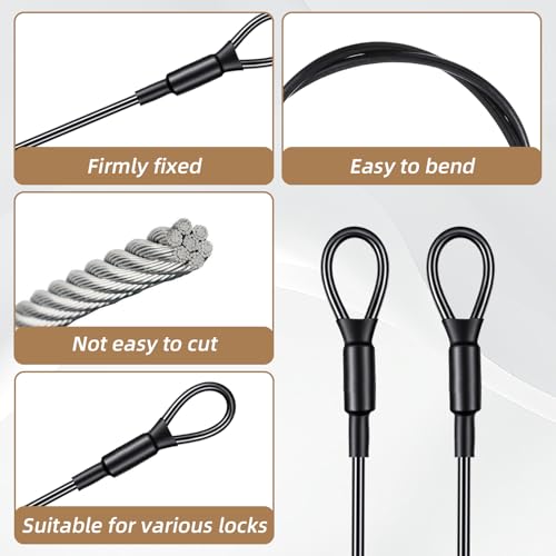 2PCS Security Cable, 3mm Bike Lock Cable, Double Loop Braided Wire Rope with Vinyl Coating, 60cm Travel Luggage LockCable for Outdoor Safety
