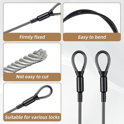 2PCS Security Cable, 3mm Bike Lock Cable, Double Loop Braided Wire Rope with Vinyl Coating, 60cm Travel Luggage LockCable for Outdoor Safety
