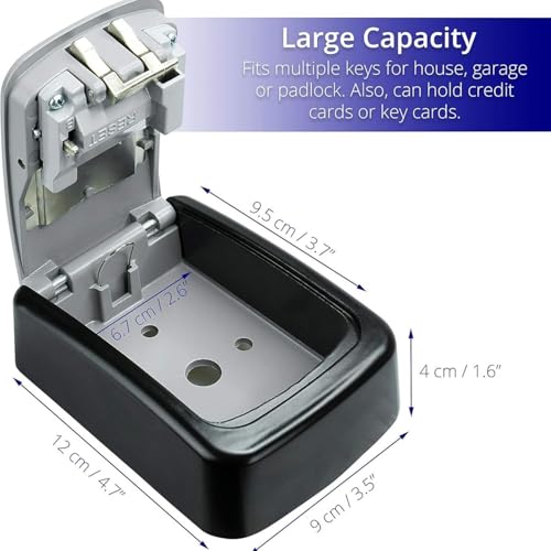 Box for Keys with Code, Wall Mount Combination Key Lock Box, 4-Digit Resettable, Weather-Resistant Outdoor Metal Lockbox, Large Capacity Key Safe