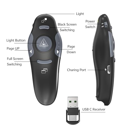 [4 Units] Presentation Clicker with 4 Cases: PowerPoint Wireless Presenter Remote USB Type C Rechargeable Red Laser Pointer Clickers Computer Project Mac PPT Slideshow Google Slide Advancer - style: 4 Units Red Laser