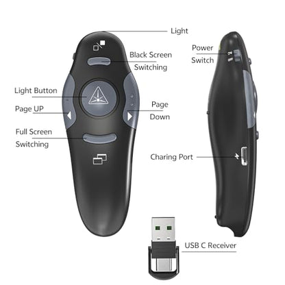 [4 Units] Presentation Clicker with 4 Cases: PowerPoint Wireless Presenter Remote USB Type C Rechargeable Red Laser Pointer Clickers Computer Project Mac PPT Slideshow Google Slide Advancer - style: 4 Units Red Laser
