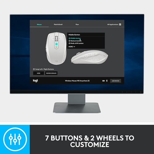 Logitech MX Anywhere 2S Bluetooth Edition Compact Wireless Mouse, No USB Receiver - Use On Any Surface, Hyper-Fast Scrolling, Rechargeable, Control Up to 3 Apple Mac and Windows Computers and Laptops - color: Graphite, style: Micro USB Charge