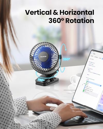 Gaiatop Portable Clip on Fan, Mini Personal Rechargeable Fan | Battery Operated, Small 3 Speed Quiet 360° Rotate, Cooling for Desk Table Home Office Stroller Camping Women Gifts Black Blue - color: black blue