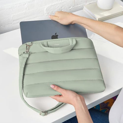 Vandel 15-16 inch Laptop Carrying Case Sleeve w. Strap, Shoulder Bag Handle | Fits Macbook Air 15, Macbook Pro 16 Carrying Case, 16 in Laptop Computer Bag for Women,15.6 in HP, Dell Messenger - color: 3. Sage, size: 15-16 Inch