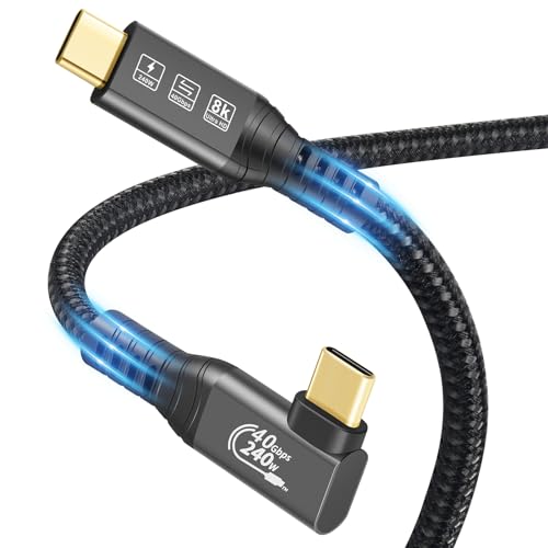 USB4 Cable, with Thunderbolt 4, 240W Charging, 40 Gbps Data, 8K @ 60Hz HDR, USB C to USB C Cable, 90Degree for MacBook,Hub, Dock, M2, M3, Mac SSD (90Degree USB4 40G 240W 2M) - size: 90Degree USB4 40G 240W 2M