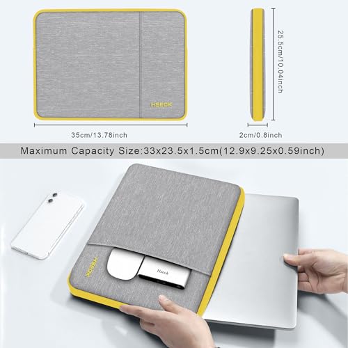 Hseok Laptop Case 13.3 14 inch Sleeve, Rainproof & Shockproof Carrying Case Compatible with MacBook Pro/Neo 14 M5/M4/M3/M2/M1,13.3 MacBook Air/Pro,XPS 14 and Most 13"-14" Notebook Tablet,Gray-Yellow - color: Gray-yellow