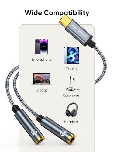 CableCreation USB C to Dual 3.5mm Female Headphone Splitter(1FT), Type C to Dual 3.5mm Female Audio Splitter Headphone Adapter Compatible with iPhone 17/16/15 Pro Max, Galaxy S24 S23, Pixel4/3