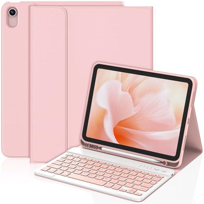 KBCASE for iPad Air 11 inch (M4/M3/M2) Case with Keyboard, Light Pink | Keyboard Case for iPad Air 5th/Air 4th/Pro 11 2018, Detachable Wireless Keyboard, Pencil Holder - color: Light Pink