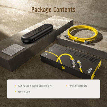AOHI USB4 2.0 Cable 6.6ft with 240W PD3.1 Fast Charging, 80Gbps Data Transfer, Dual 8K/Triple 4K Display, The Future Adonis USB C Cable for MacBook Pro/Air, iPhone 17 Pro Max, SSD, Docking, Yellow - size: 6.6 FT