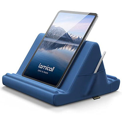 Lamicall Tablet Pillow Holder Stand - Tablet Pillow Soft Pad for Lap | Tablet Holder for Bed and Desk with Pocket & 4 Viewing Angles, for iPad Pro Air, Mini, Kindle, iPhone, 4-13" Devices, Blue - color: Royal Blue