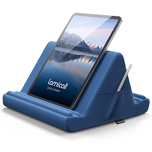 Lamicall Tablet Pillow Holder Stand - Tablet Pillow Soft Pad for Lap | Tablet Holder for Bed and Desk with Pocket & 4 Viewing Angles, for iPad Pro Air, Mini, Kindle, iPhone, 4-13" Devices, Blue - color: Royal Blue
