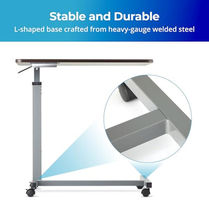 Invacare Bed Table, Height Adjustable Overbed Table, Hospital Bedside Table, Medical Rolling Desk with Wheels, Waterproof Medical and Home Use L-Shaped Steel Base Over Bed Tray Table - style: Non-Tilting Table