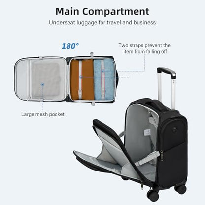 HanTrip 16 Inch Underseat Carry On Luggage with Wheels Softside Small Suitcases Personal Item Bag with Pocket Travel Luggage for Men Women Business Overnight Bag(Black) - color: Black