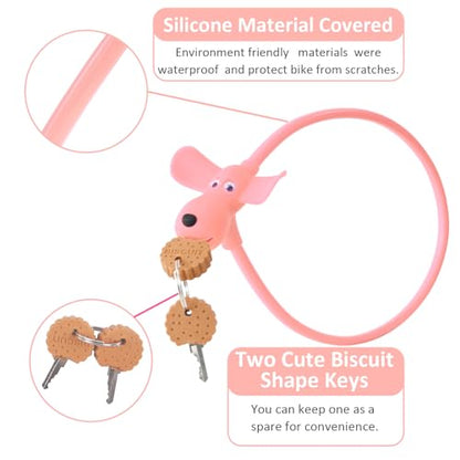 Bike Cable Lock with Keys,Silicone Covered Kids Cable Lock Cartoon Lock,2 Feet Lock for Bike,Door,Skateboard,Helmet and More(Light Pink, Large) - color: Light Pink