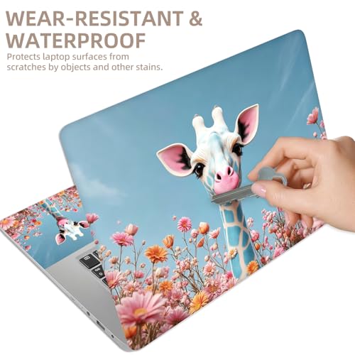 Universal Laptop Skin Sticker for 12/13/14/15.6 Inch Laptops, Reusable Vinyl Laptop Decal Cover, Waterproof Scratch Resistant Notebook Skin with 2 Wrist Pads,Cute Giraffe - color: Cute Giraffe