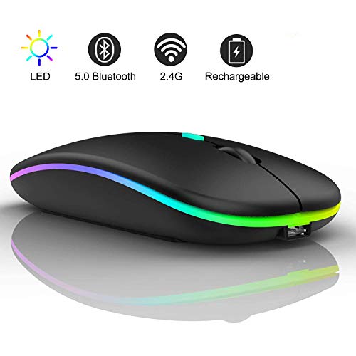 COO Wireless Mouse, LED Slim Bluetooth Mouse with 3 Adjustable DPI, Silent, Rechargeable, Dual Mode(Bluetooth 5.1 and 2.4G Wireless) for iPad OS 13, MacBook, Laptop, Mac OS 10.10 - color: Matte Black