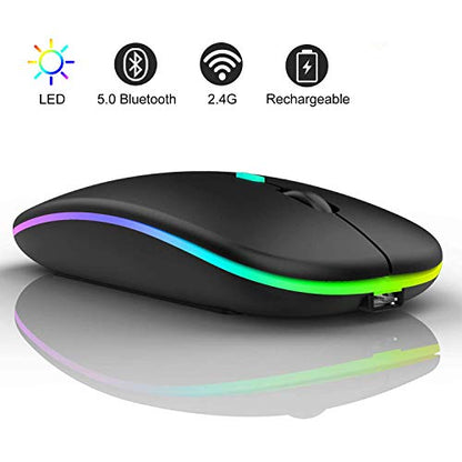 COO Wireless Mouse, LED Slim Bluetooth Mouse with 3 Adjustable DPI, Silent, Rechargeable, Dual Mode(Bluetooth 5.1 and 2.4G Wireless) for iPad OS 13, MacBook, Laptop, Mac OS 10.10 - color: Matte Black