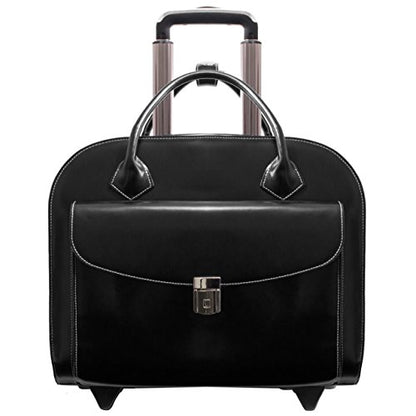 McKlein Granville, Top Grain Cowhide Leather, 15" Leather Horizontal Wheeled Ladies' Laptop/Computer & Tablet Business Briefcase/Rolling Overnight Travel Bag, Removable trolley case