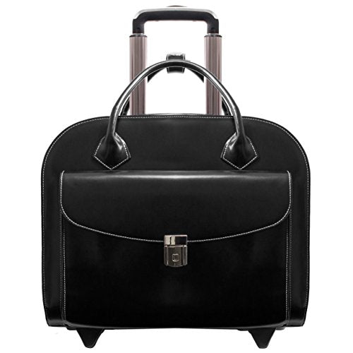McKlein Granville, Top Grain Cowhide Leather, 15" Leather Horizontal Wheeled Ladies' Laptop/Computer & Tablet Business Briefcase/Rolling Overnight Travel Bag, Removable trolley case