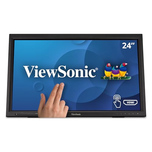 ViewSonic TD2423D 24 Inch 1080p Touch Screen Monitor, 10-Point Multi IR Touch for Retail POS and Kiosk, 7H Scratch-Resistant Glass, Eye Care, 100x100mm VESA Compatible, HDMI, VGA, DisplayPort, USB Hub - style: 24-Inch