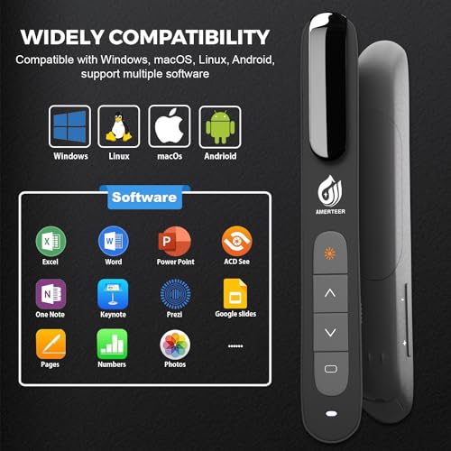 AMERTEER Wireless Presenter,Support Hyperlink RF 2.4GHz Powerpoint PPT Clicker Presentation Remote Control Laser Pointer Flip Pen - color: Red Light
