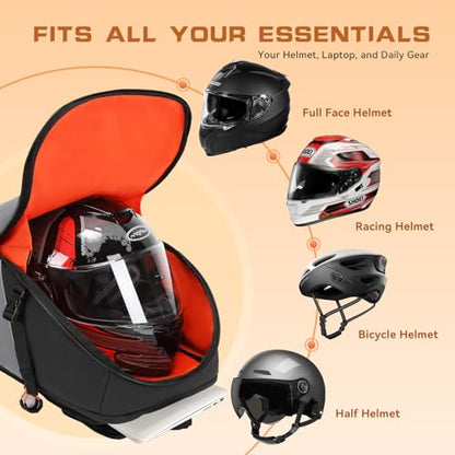 Motorcycle Helmet Backpack Large Capacity Reflective Waterproof Laptop Backpack with Padded Electronics Compartment Mochilas Para Motociclistas for Cycling Hiking Riding