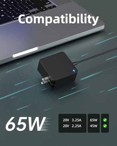 Superer Charger Fit for Lenovo Laptop, Ideapad 1 3 5, Slim 3 5 7, S340 S145 330 320 310, Flex 5 4 14 15, V14 V15 V17, Upgraded Version, Foldable Plug, Lengthened Power Cable, Charging Light, 65W 45W