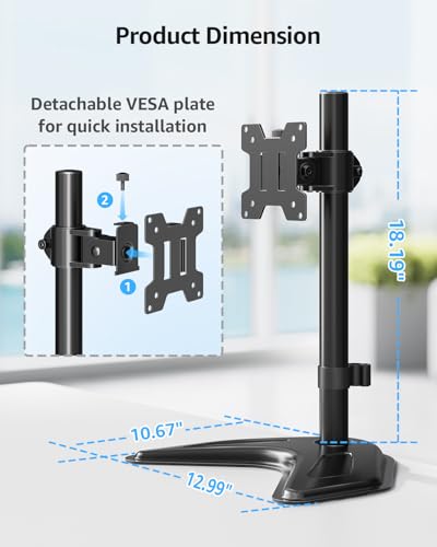 MOUNTUP Single Monitor Stands, Freestanding VESA Monitor Desk Mount fits 13'' to 32'' Computer Screen with Height Adjustable, Swivel, Tilt, Rotation, 17.6 lbs Load, For Home Office, VESA 75x75/100x100 - size: Single, style: Freestanding