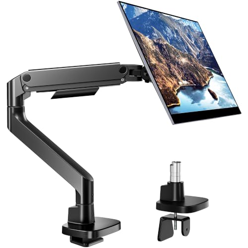 Pegzone Heavy Duty Single Monitor Arm, Gas Spring Monitor Mount for 17-49 Inch Ultrawide Screens, Computer Monitor Stand for Desk with C-Clamp/Grommet Base up to 44 lbs, VESA 75/100mm, Black - color: Black, size: Non USB