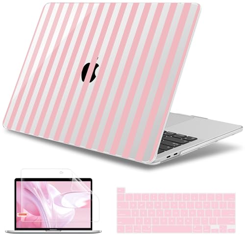May Chen Case for MacBook Pro 13 inch M2 2023,2022,2021,2020 A2338 M1 A2251 A2289, Plastic Hard Shell Cover for MacBook Pro 13" with Touch Bar Fits Touch ID, Pink Stripes - color: Pink stripes