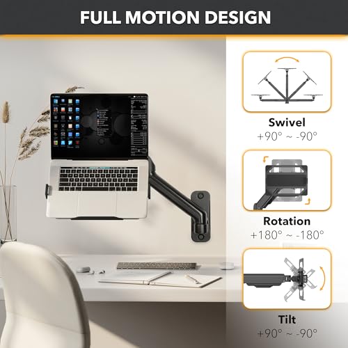 CondoMounts LTP8017 Laptop Wall Mount | Spring-Assisted Arm for 17"–32" Screens, Free-Tilting VESA Laptop Holder, Space-Saving Design, Heavy-Duty Build, Matte Black Finish, Easy DIY Installation