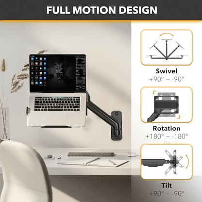 CondoMounts LTP8017 Laptop Wall Mount | Spring-Assisted Arm for 17"–32" Screens, Free-Tilting VESA Laptop Holder, Space-Saving Design, Heavy-Duty Build, Matte Black Finish, Easy DIY Installation