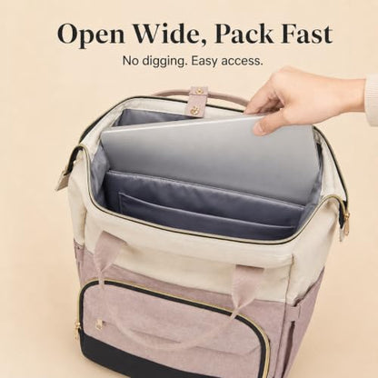 Laptop Backpack for Women, 15.6 Inch Work Backpack Purse with Large Capacity, Water-Resistant Nurse Bag, College Bookbag for School, Casual Travel Daypack, Beige and Nude - color: Beige and Nude
