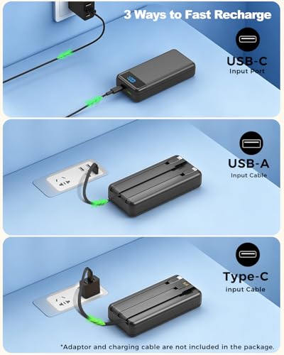 Portable Charger 40000mAh Power Bank - PD 22.5W Fast Charging Battery Pack, Built-in Cable Phone Charger 4 Output 3 Input, Compatible with iPhone 16 15 14 13 Android Samsung