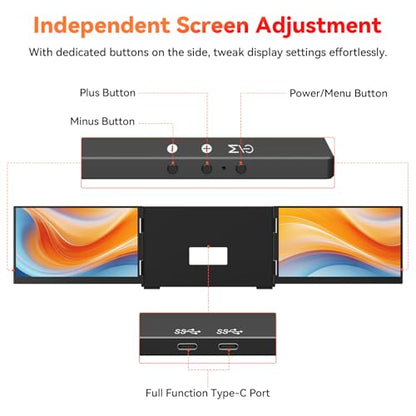 HotYeah Laptop Screen Extender (Windows Only), Dual 15.6" 1080P FHD Monitor | One Cable Connection, USB-C Travel Screen for 12 - 17" Laptop, Triple Portable Monitor w/ Kickstand & 240° Rotation - size: Dual 15.6"