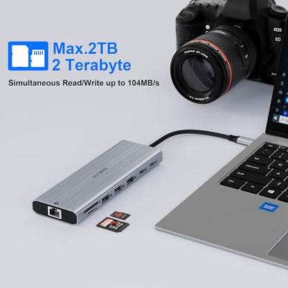 14-in-1 USB C Docking Station with 140W PD 3.1, Triple Display Docking Station (DP 1.4 + Dual HDMI 4K), 2.5Gb Ethernet Hub, 10Gbps Data Premium Laptop Docking Station for MacBook Pro, Dell XPS, HP