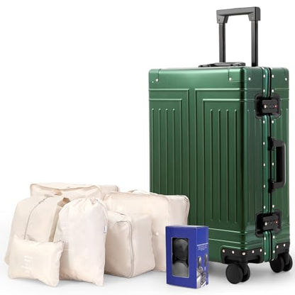 All Aluminum Magnesium 24inch Luggage，Cut from Whole Aluminum Sheet，（3rd Generation Metal zipperless suitcase ） (green, 24inch) - color: green, size: 24 inch