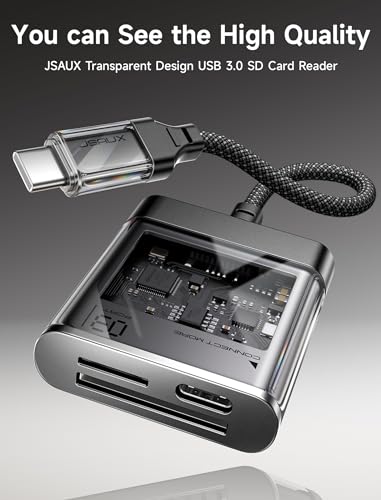 JSAUX 3-in-1 SD Card Reader USB C 5Gbps with PD 60W Fast Charging, Type C Micro SD Memory Card Reader for TF SD Micro SD SDXC SDHC, Compatible with iPhone 16 Pro Max, MacBook, Galaxy, iPad Pro, Camera