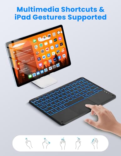 LAMA Backlit Bluetooth Touchpad Keyboard for iPad Pro/Air/Mini, Ultra-Slim Rechargeable Wireless Keyboard and Mouse for iPhone 15/14/13 Pro/Samsung/Tablet/PC/Laptop/iOS/Windows/Android, BK - color: Dark