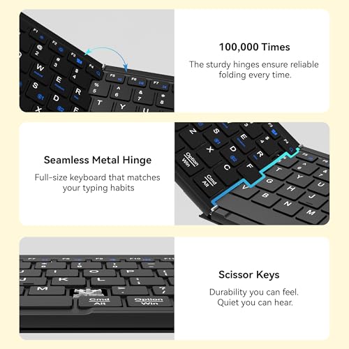 Gurjot Foldable Keyboard and Mouse, Folding Bluetooth Keyboard Combo | 2.4G + BT5.1 X2, Full-Sized Portable Rechargeable Keyboard & Keyboard Mouse Set for Windows Android Mac iOS Business Travel