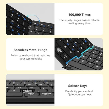 Gurjot Foldable Keyboard and Mouse, Folding Bluetooth Keyboard Combo | 2.4G + BT5.1 X2, Full-Sized Portable Rechargeable Keyboard & Keyboard Mouse Set for Windows Android Mac iOS Business Travel