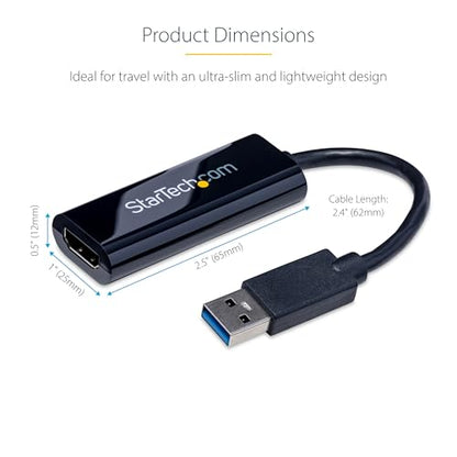 StarTech USB-A 3.0 to HDMI Converter, 1080p60, Windows Driver Required, TAA | USB 5Gbps, Single monitor, 2ch audio, Full HD, Windows X86/X64/ARM only, No macOS ChromeOS or Linux