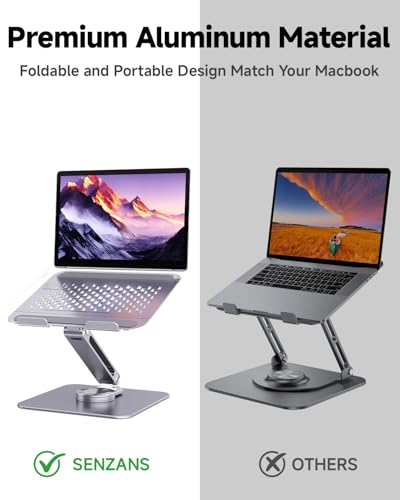 Laptop Stand for Desk, Aluminum Alloy Ergonomic Laptop Riser 360 Rotation Base, Portable Adjustable Laptop Stand for Office Home Fits MacBook Air Pro, Dell, HP (10"-17.3'') - Silver